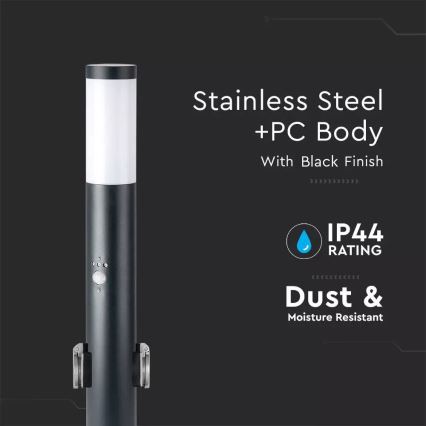 Екстериорна лампа със сензор и 2 гнезда SCHUKO 1xE27/60W/230V IP44 60 см черен