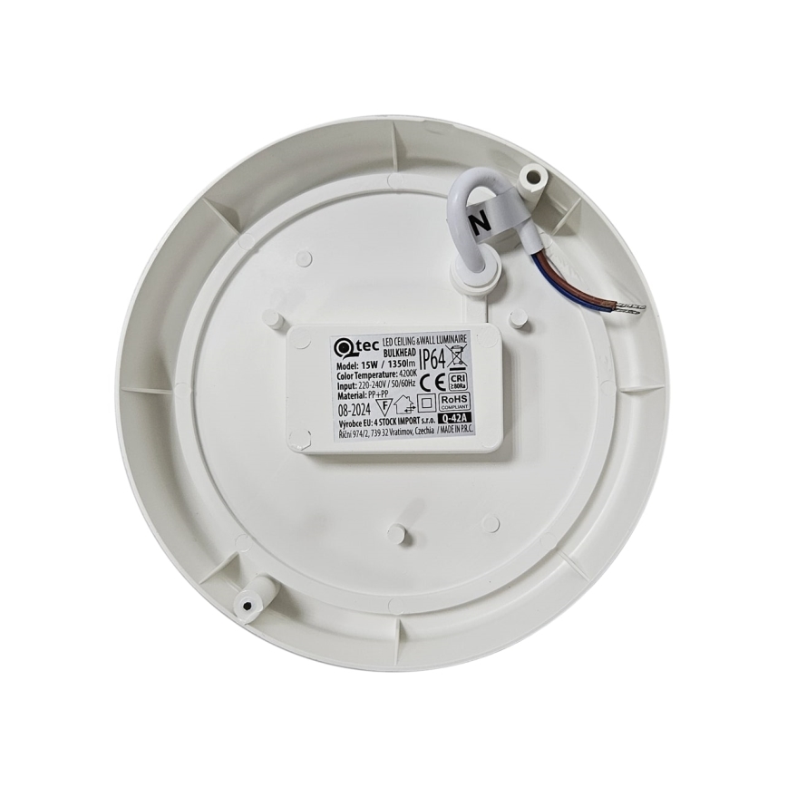 Екстериорна LED лампа за таван LED/15W/230V 4200K Ø 15,5 см IP64 бял