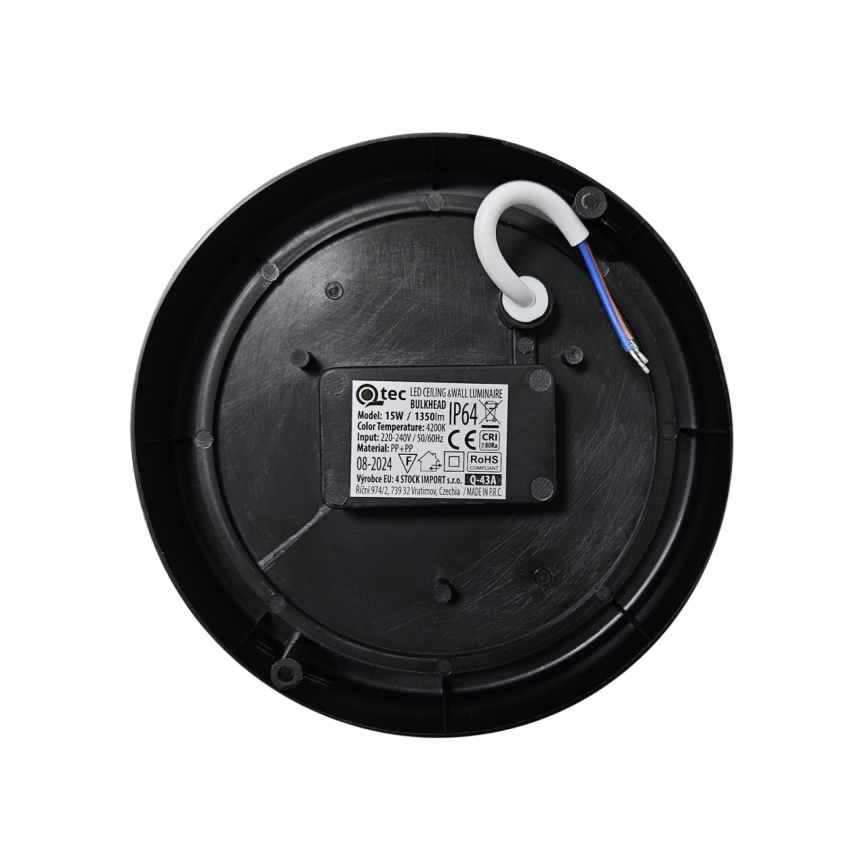 Екстериорна LED лампа за таван LED/15W/230V 4200K Ø 15,5 см IP64 черен