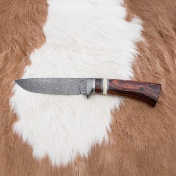 Ексклузивен нож от дамаска стомана 13 см желязно дърво/кост от камила