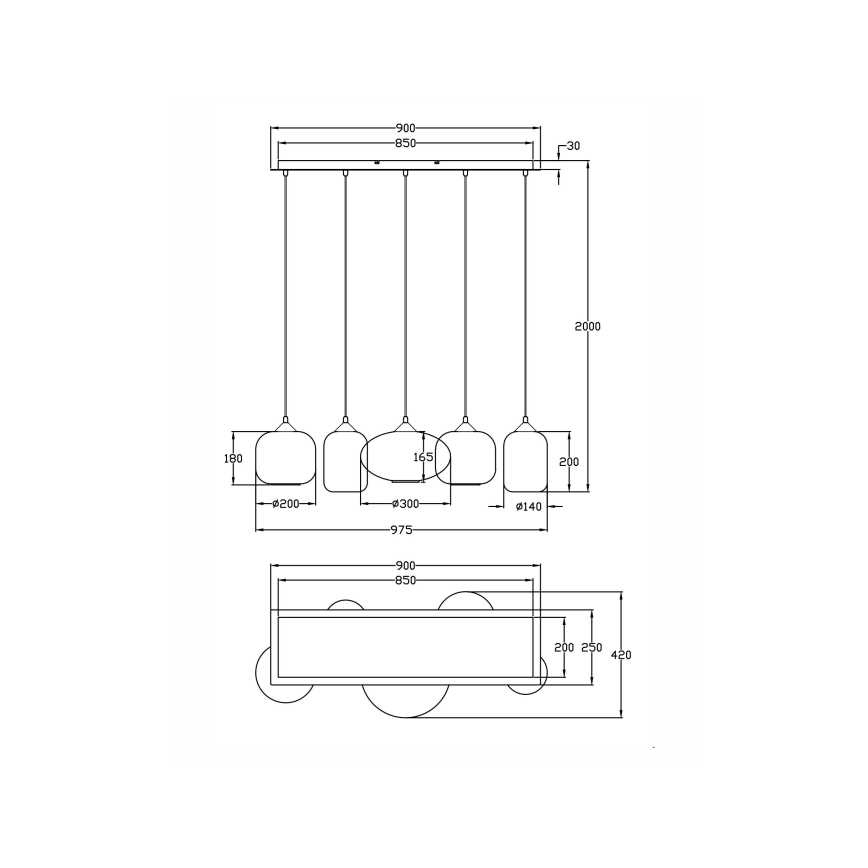 Fabas Luce 3627-48-126 - Пендел GILLIS 5xE27/40W/230V сив/черен