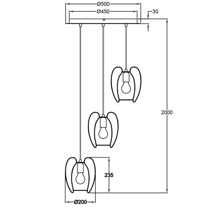 Fabas Luce 3677-47-101 - Висящ полилей CAMP 3xE27/40W/230V черен