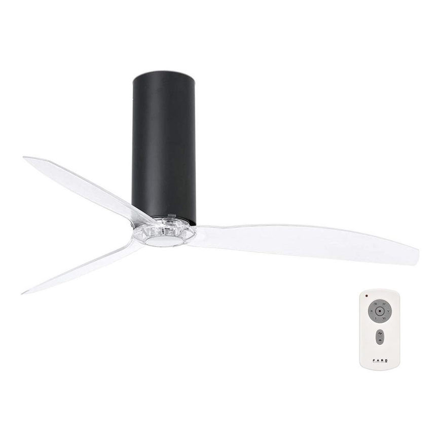 FARO 32036 - Вентилатор за таван TUBE FAN черен/прозрачен + дистанционно управление