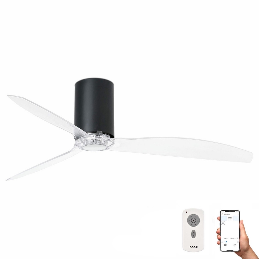 FARO 32041WP - Вентилатор за таван MINI TUBE FAN M черен/прозрачен Ø 128 см SMART + дистанционно управление
