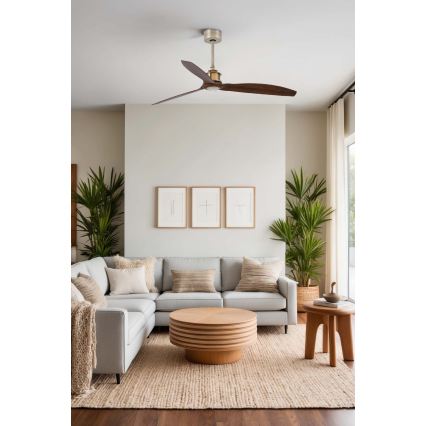 FARO 33398WT - Таванен вентилатор JUST FAN M Ø 128 см кафяв/месинг Wi-Fi Tuya + дистанционно управление