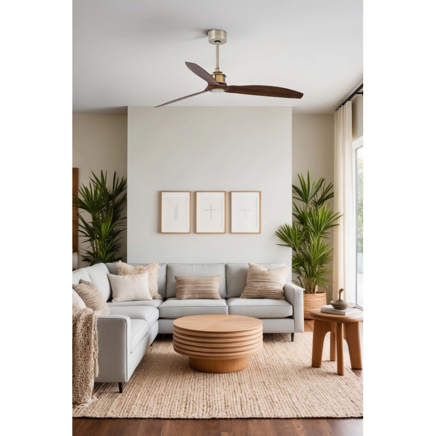 FARO 33398WT - Таванен вентилатор JUST FAN M Ø 128 см кафяв/месинг Wi-Fi Tuya + дистанционно управление