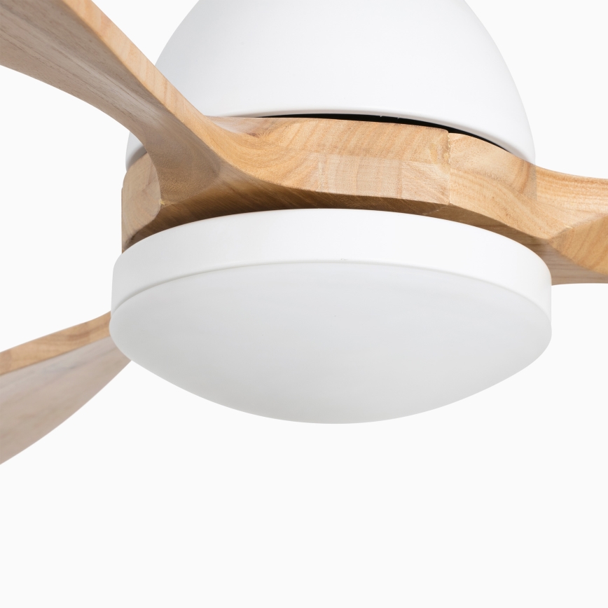 FARO 33524WP - LED Таванен вентилатор POROS L LED/19W/230V дървен/бял д. 132 см SMART + дистанционно управление