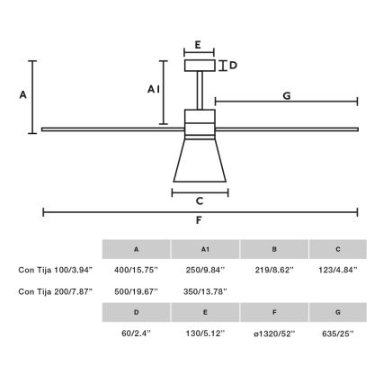 FARO 33761WT-23 - LED димируем таванен вентилатор AMELIA L CONE LED/20W/230V 2700/3500/5000K черен диаметър 132 см Wi-Fi Tuya + дистанционно управление