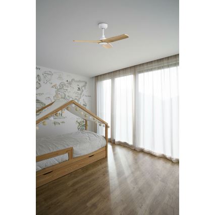 FARO 33805WT - Вентилатор за таван HEYWOOD S дърво/бял Ø 90 см Wi-Fi Tuya + дистанционно управление