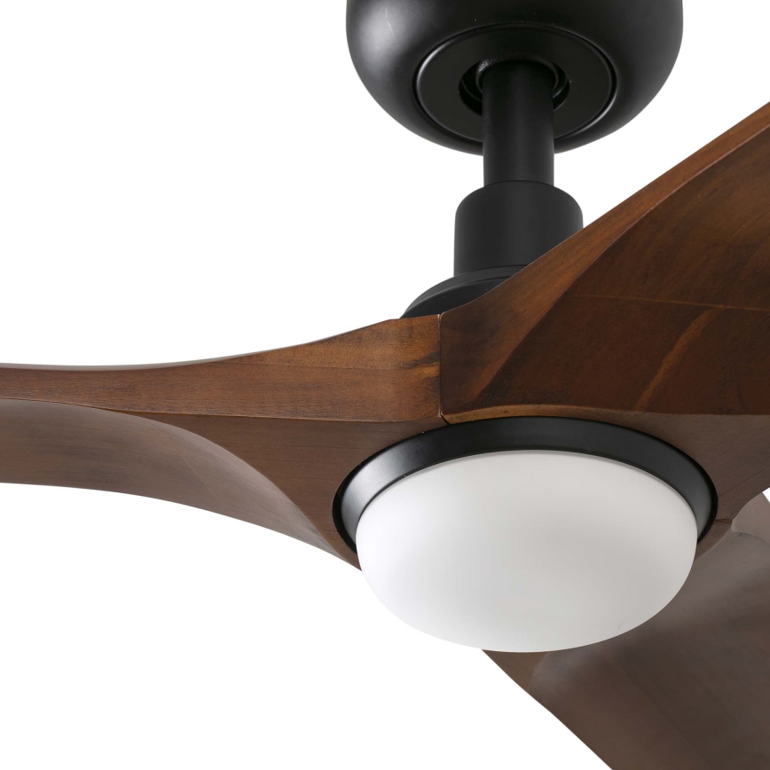 FARO 33806WT-1TW - LED Димируем таванен вентилатор HEYWOOD S LED/10W/230V 2700/4000/6000K дърво/черен Ø 90 см Wi-Fi Tuya + дистанционно управление