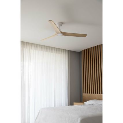 FARO 33810WT - Вентилатор за таван HEYWOOD L дърво/бял Ø 132 см Wi-Fi Tuya + дистанционно управление