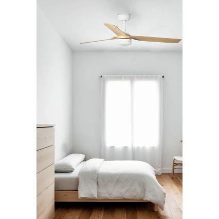FARO 33816WT1S - LED димируем таванен вентилатор PUNT M LED/18W/230V 2700/3000/4000K Ø 132 см бежово/бяло Wi-Fi Tuya + дистанционно управление