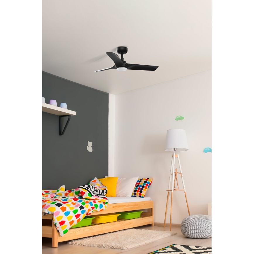 FARO 33825-1TW - LED таванен вентилатор HEY S с възможност за димиране LED/10W/230V 2700/3000/4000K черен Ø 90 см + дистанционно управление