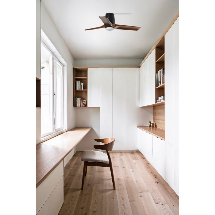 FARO 33837WT - Таванен вентилатор HEYWOOD TUB борова дървесина/черен, диаметър 90 см, Wi-Fi Tuya + дистанционно управление