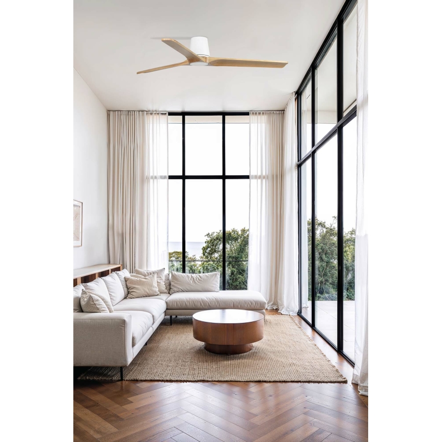 FARO 33838WT - Вентилатор за таван HEYWOOD TUB L бор/бял Ø 132 см Wi-Fi Tuya + дистанционно управление