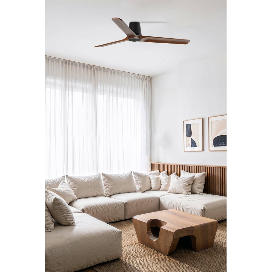 FARO 33839WT - Таванен вентилатор HEYWOOD TUB L борова дървесина/черен, Ø 132 см, Wi-Fi Tuya + дистанционно управление