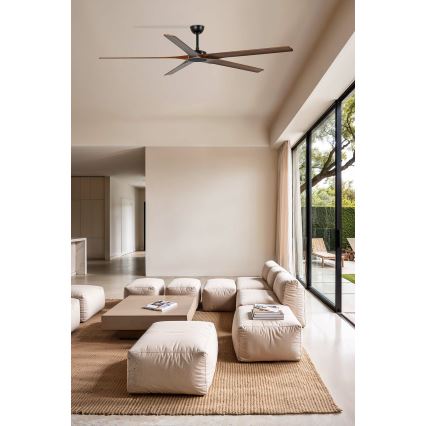 FARO 34190WT - Таванен вентилатор BIGWOOD XL борова дървесина/черен пр. 200 см Wi-Fi Tuya + дистанционно управление