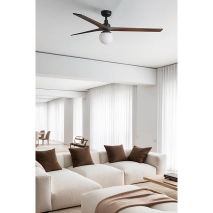 FARO 34276WT-11L - Вентилатор за таван KLIM L 1xE27/15W/230V орех/черен Ø 150 см Wi-Fi Tuya + дистанционно управление