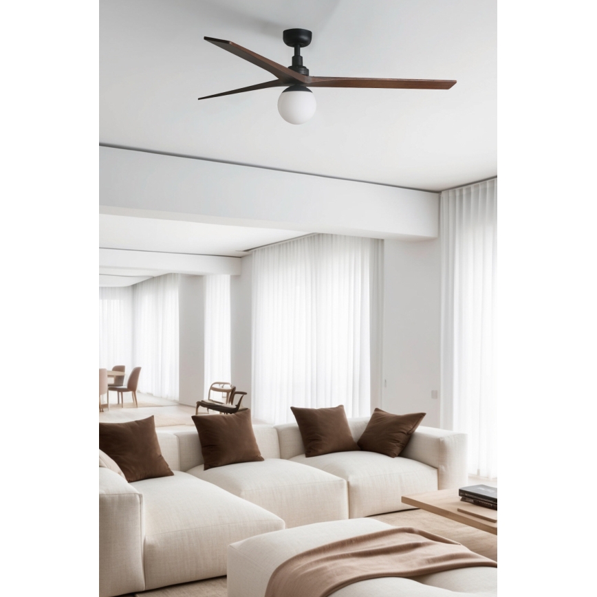 FARO 34276WT-11L - Вентилатор за таван KLIM L 1xE27/15W/230V орех/черен Ø 150 см Wi-Fi Tuya + дистанционно управление