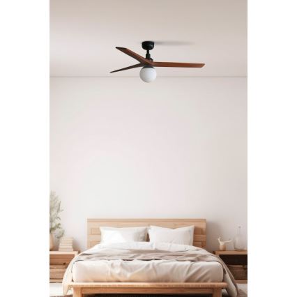 FARO 34277-11L - Вентилатор за таван KLIM M 1xE27/15W/230V орех/черен Ø 125 см + дистанционно управление