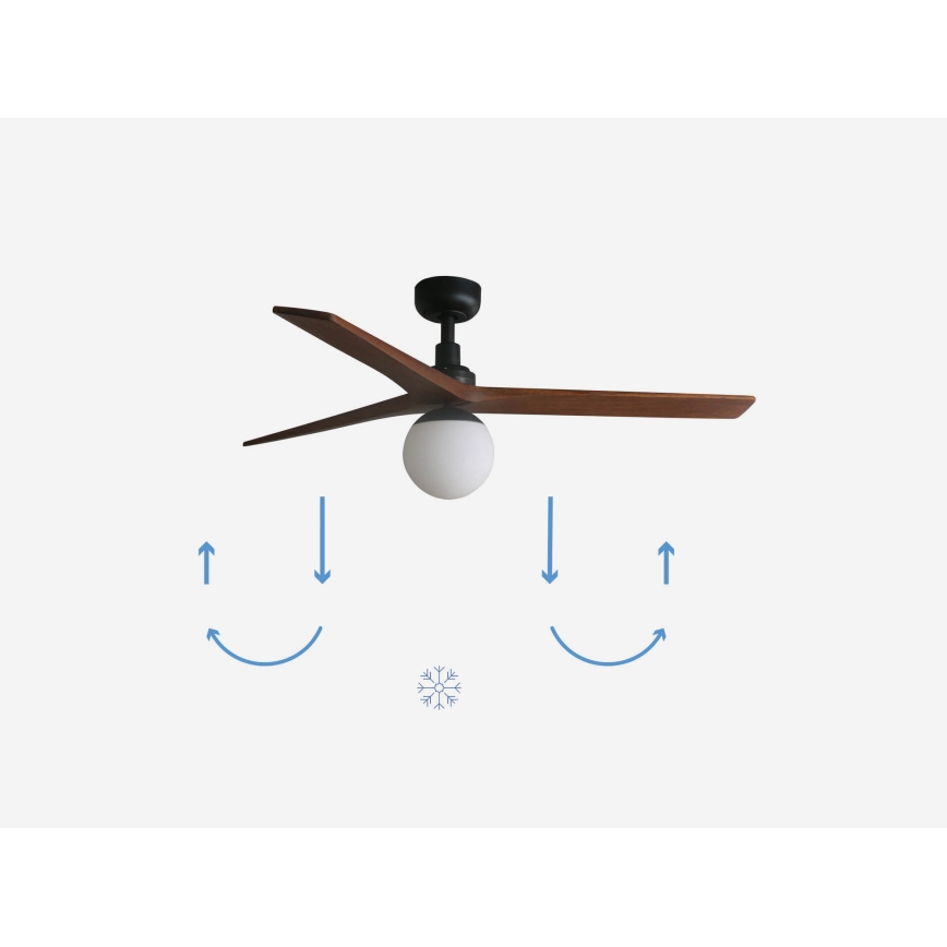 FARO 34277-11L - Вентилатор за таван KLIM M 1xE27/15W/230V орех/черен Ø 125 см + дистанционно управление