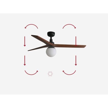 FARO 34277-11L - Вентилатор за таван KLIM M 1xE27/15W/230V орех/черен Ø 125 см + дистанционно управление