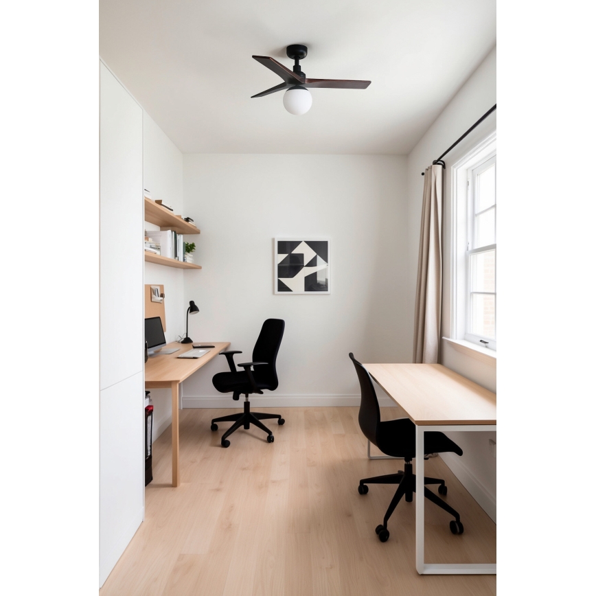 FARO 34278-11L - Вентилатор за таван KLIM S 1xE27/15W/230V орех/черен Ø 92,5 см + дистанционно управление