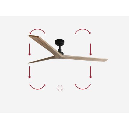 FARO 34282 - Вентилатор за таван KLIM L бор/черен Ø 150 см + дистанционно управление