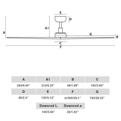 FARO 34282 - Вентилатор за таван KLIM L бор/черен Ø 150 см + дистанционно управление