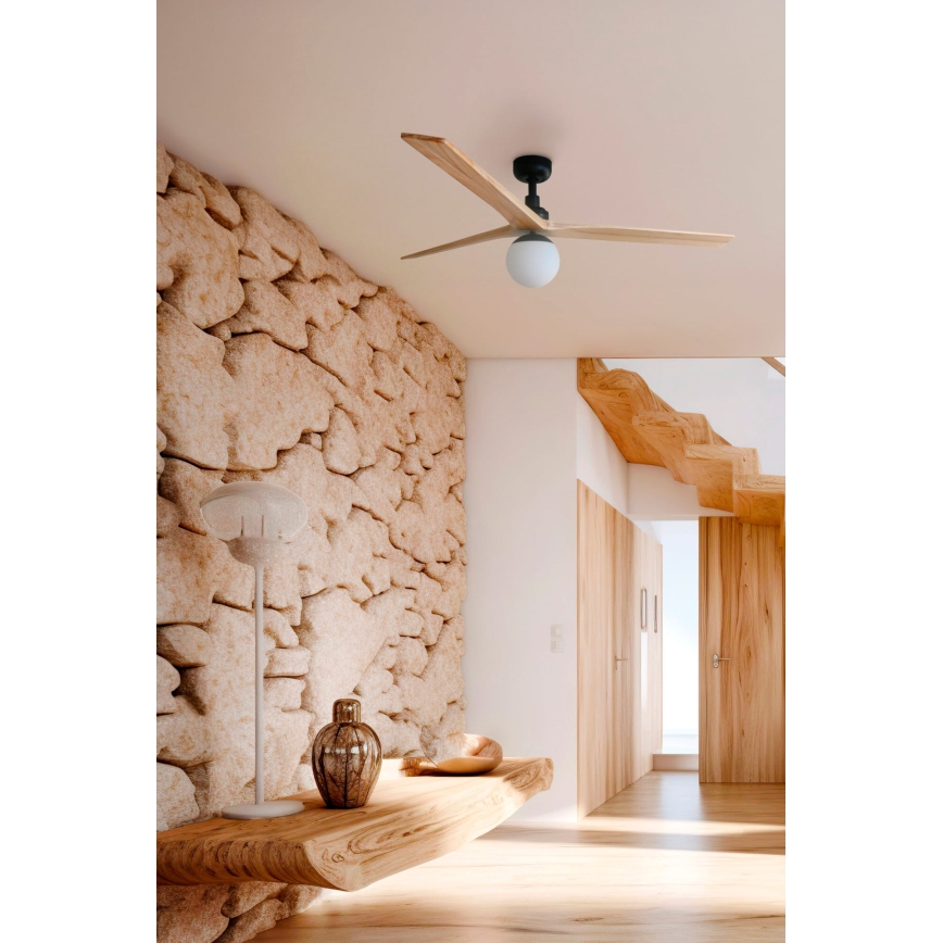 FARO 34283WT-11L - Таванен вентилатор KLIM M 1xE27/15W/230V борова дървесина/черен пр. 125 см Wi-Fi Tuya + дистанционно управление