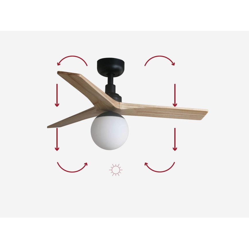 FARO 34284-11L - Вентилатор за таван KLIM S 1xE27/15W/230V бор/черен Ø 92,5 см + дистанционно управление