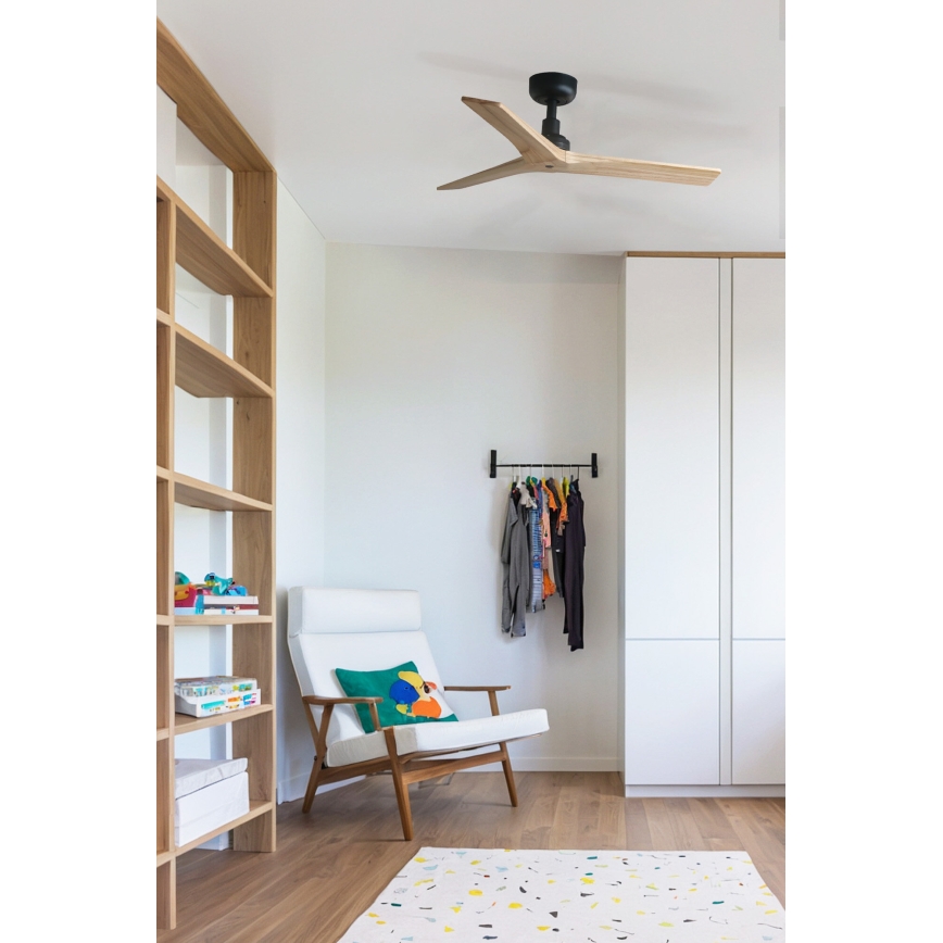 FARO 34284 - Вентилатор за таван KLIM S бор/черен Ø 92,5 см + дистанционно управление