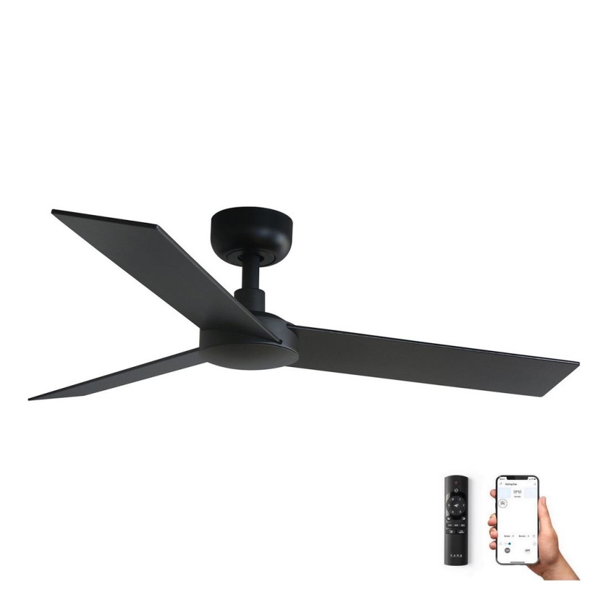 FARO 34296WP - Вентилатор за таван RUDDER S черен Ø 106 см SMART + дистанционно управление