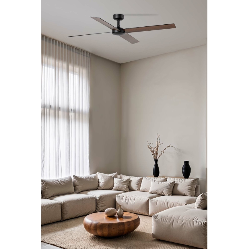 FARO 34356WT - Вентилатор за таван RUDDER L кафяв/черен Ø 132 см Wi-Fi Tuya + дистанционно управление