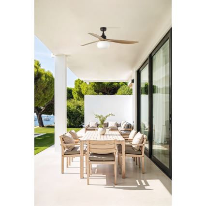 FARO 34360WT-11L - Таванен вентилатор OUTWOOD L 1xE27/15W/230V кафяв/черен Ø 150 cm Wi-Fi Tuya IP44 + дистанционно управление