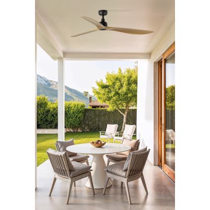 FARO 34360WT - Таванен вентилатор OUTWOOD L кафяв/черен Ø 150 см Wi-Fi Tuya IP44 + дистанционно управление