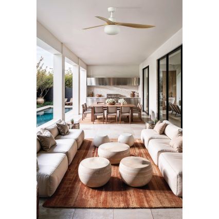 FARO 34361WT-11L - Таванен вентилатор OUTWOOD L 1xE27/15W/230V кафяв/бял Ø 150 см Wi-Fi Tuya IP44 + дистанционно управление