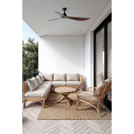 FARO 34362WT - Таванен вентилатор OUTWOOD L кафяв/черен, диаметър 150 см, Wi-Fi Tuya, IP44 + дистанционно управление