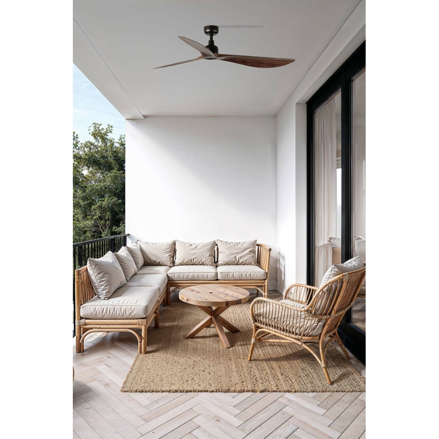 FARO 34362WT - Таванен вентилатор OUTWOOD L кафяв/черен, диаметър 150 см, Wi-Fi Tuya, IP44 + дистанционно управление