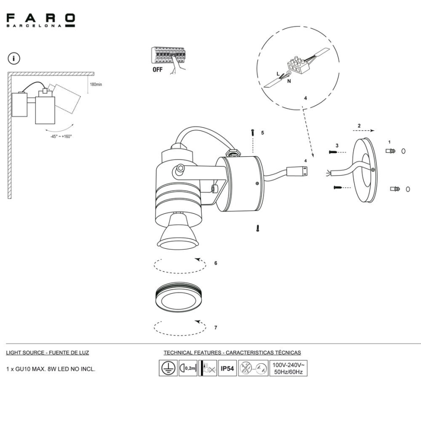 FARO 70260 - Екстериорен аплик LIT 1xGU10/8W/230V IP54