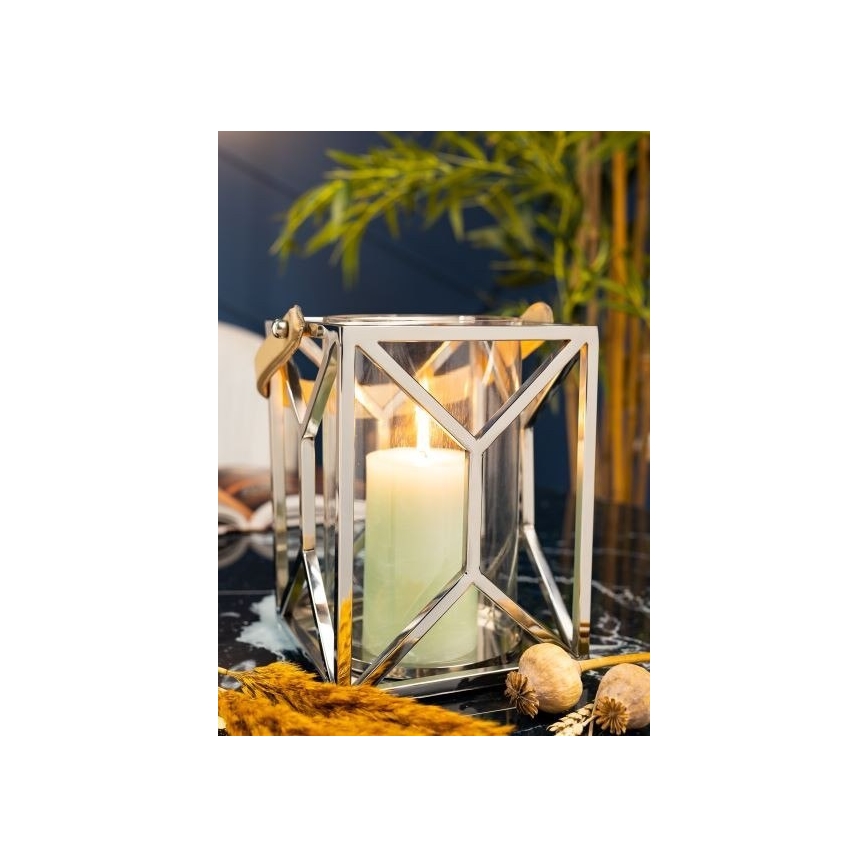 Фенер LAMPION 26 см лъскав хром/кафяв