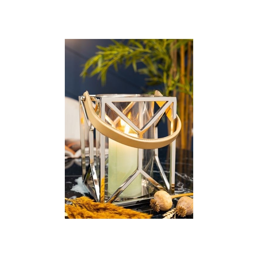 Фенер LAMPION 26 см лъскав хром/кафяв