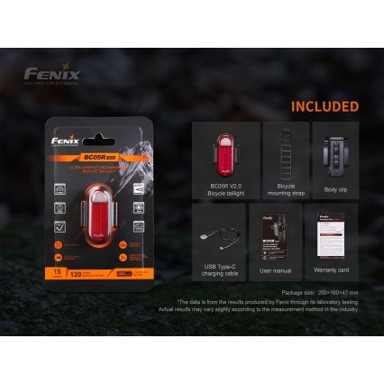 Fenix BC05RV20 - LED Акумулаторно фенерче за колело LED/USB IP66 15 lm 120 ч