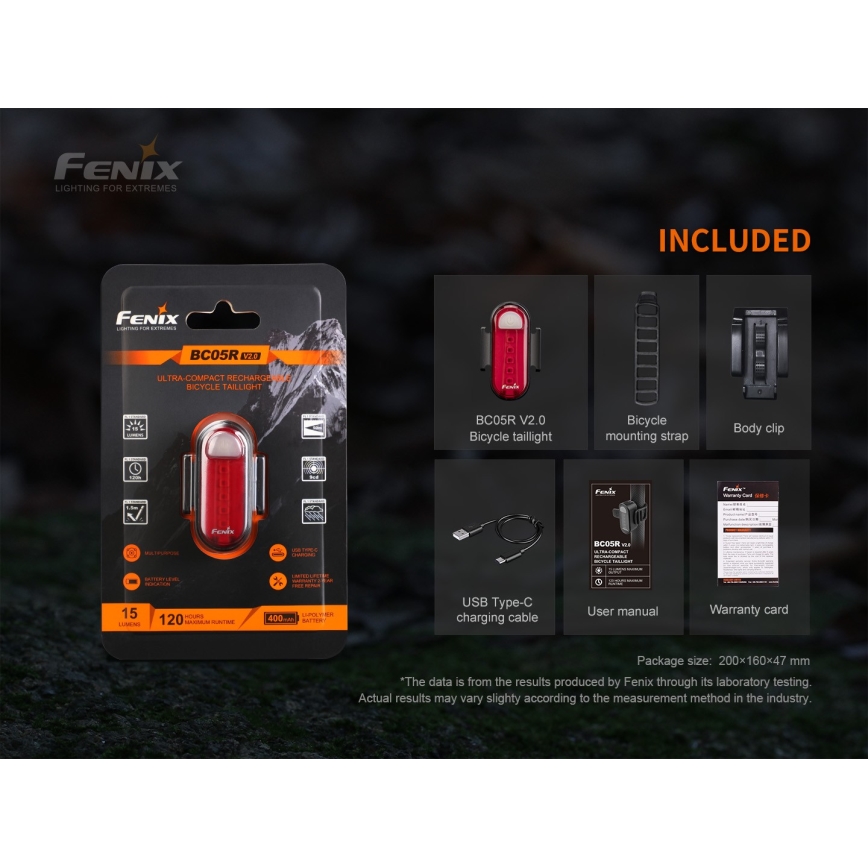 Fenix BC05RV20 - LED Акумулаторно фенерче за колело LED/USB IP66 15 lm 120 ч