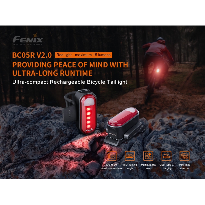 Fenix BC05RV20 - LED Акумулаторно фенерче за колело LED/USB IP66 15 lm 120 ч