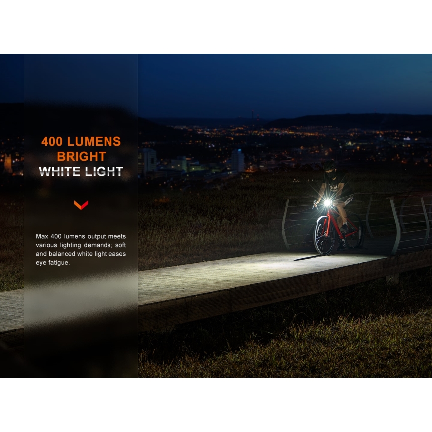 Fenix BC15R - LED Димируема акумулаторна светлина за велосипед LED/USB IP66 400 лъскав 31,5 h 2600 mAh