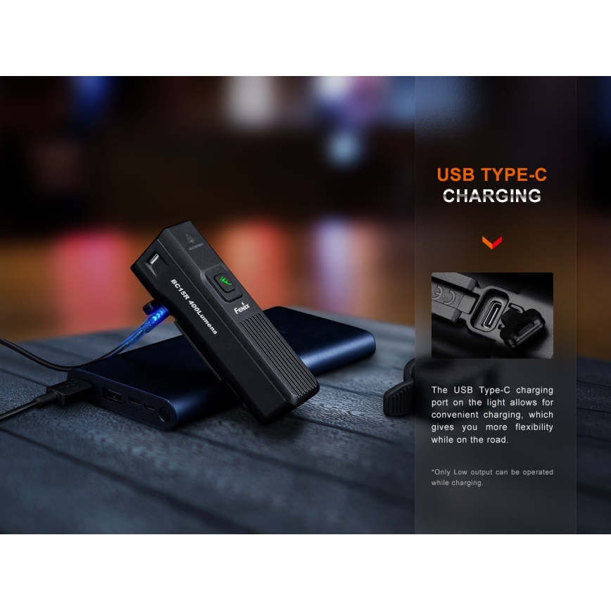 Fenix BC15R - LED Димируема акумулаторна светлина за велосипед LED/USB IP66 400 лъскав 31,5 h 2600 mAh