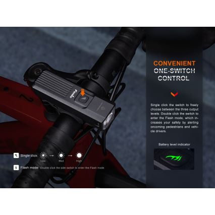 Fenix BC15R - LED Димируема акумулаторна светлина за велосипед LED/USB IP66 400 лъскав 31,5 h 2600 mAh