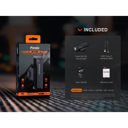Fenix BC15R - LED Димируема акумулаторна светлина за велосипед LED/USB IP66 400 лъскав 31,5 h 2600 mAh