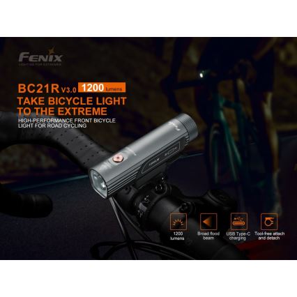 Fenix BC21RV30 - LED Акумулаторна велосипедна лампа LED/USB IP68 1200 lm 33 ч